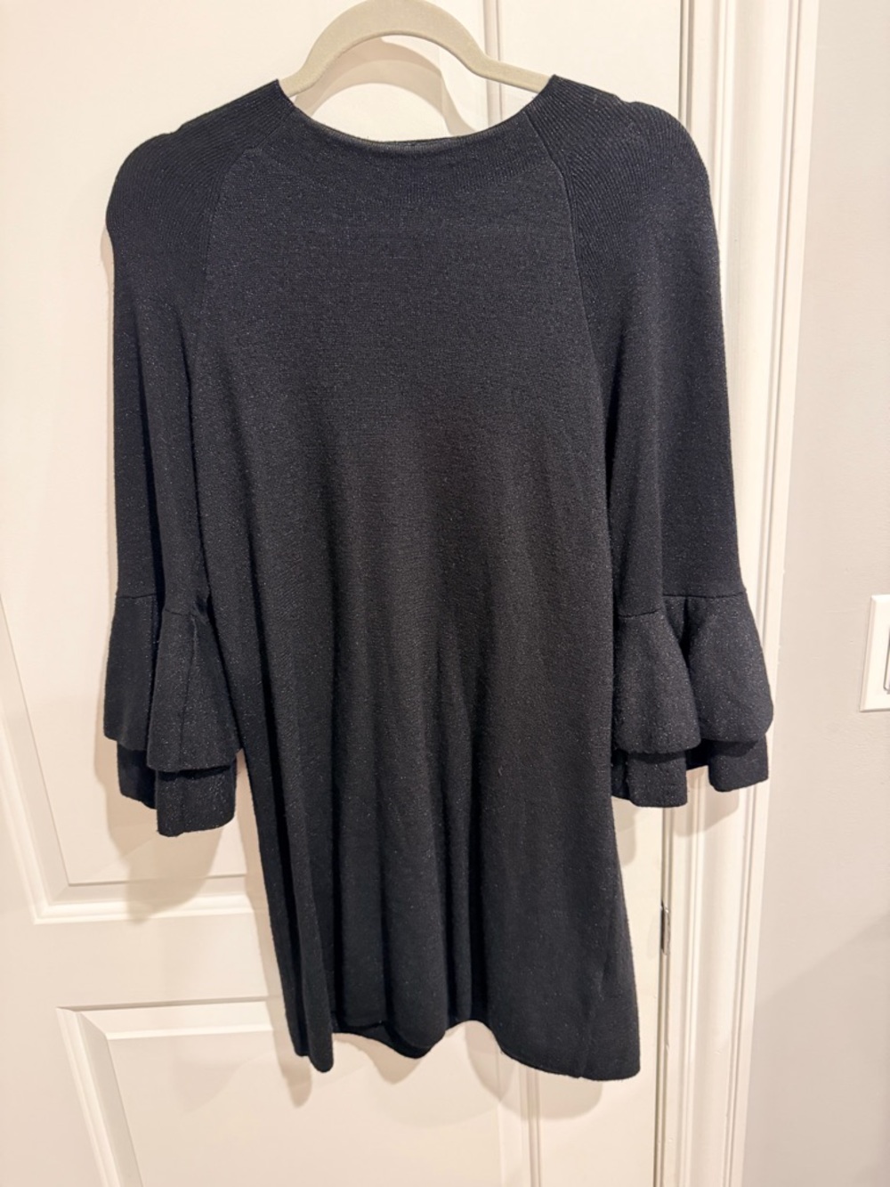 Anthropologie Black Knit Ruffle-Trim Top with gold thread